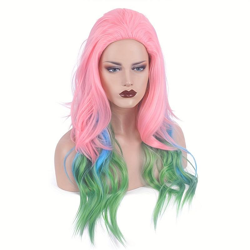 Rainbow Layered Long Curly Wig Synthetic Wig Anime Cosplay Wig For Halloween