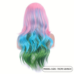 Rainbow Layered Long Curly Wig Synthetic Wig Anime Cosplay Wig For Halloween