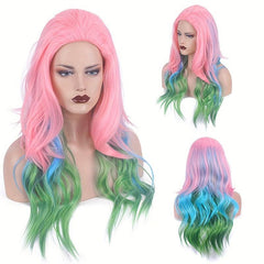 Rainbow Layered Long Curly Wig Synthetic Wig Anime Cosplay Wig For Halloween