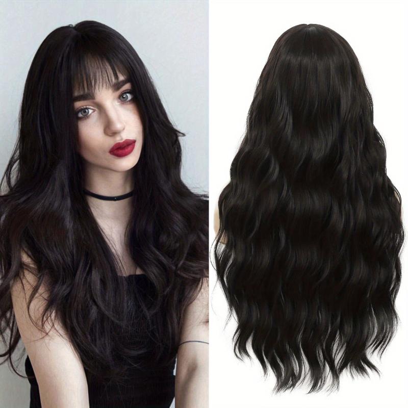 Green Long Wavy Wig with Bangs for Women
