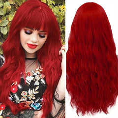 Green Long Wavy Wig with Bangs for Women
