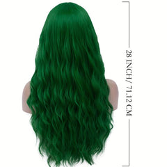 Green Long Wavy Wig with Bangs for Women