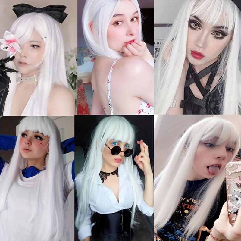 Long Straight Deep Red Cosplay Wig with Bangs