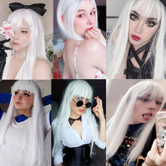 Long Straight Deep Red Cosplay Wig with Bangs