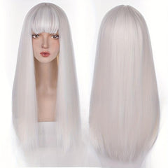 Long Straight Deep Red Cosplay Wig with Bangs