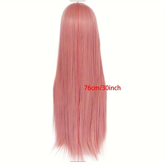 Long Pink Straight Synthetic Cosplay Wig For Halloween