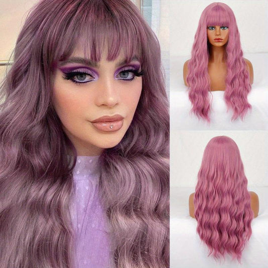 Long Curly Wavy Wigs With Bangs Synthetic Rose Net Wigs