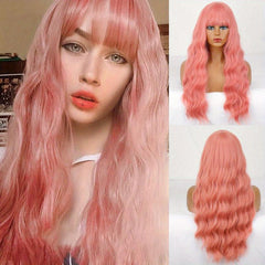 Long Curly Wavy Wigs With Bangs Synthetic Rose Net Wigs