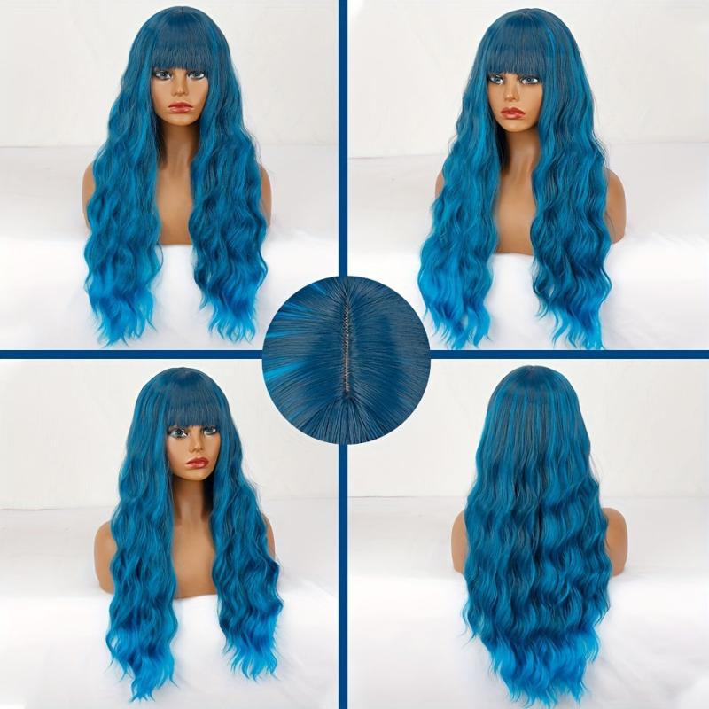 Long Curly Wavy Wigs With Bangs Synthetic Rose Net Wigs