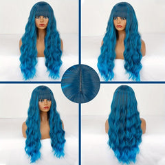 Long Curly Wavy Wigs With Bangs Synthetic Rose Net Wigs