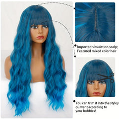 Long Curly Wavy Wigs With Bangs Synthetic Rose Net Wigs
