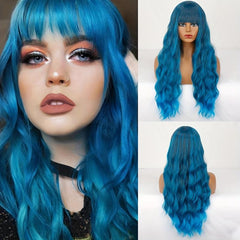 Long Curly Wavy Wigs With Bangs Synthetic Rose Net Wigs