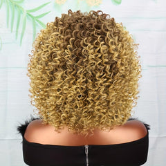 Golden Afro Curly Wig with Bangs Short Kinky Synthetic Wig for Women