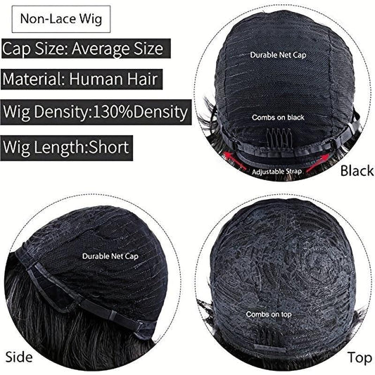 Short Wavy Layered Human Hair Pixie Wig for Women