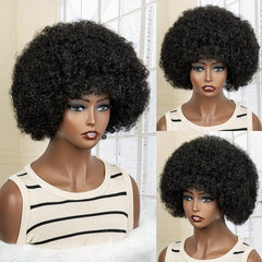 Short Afro Curly Wigs With Bangs for Women