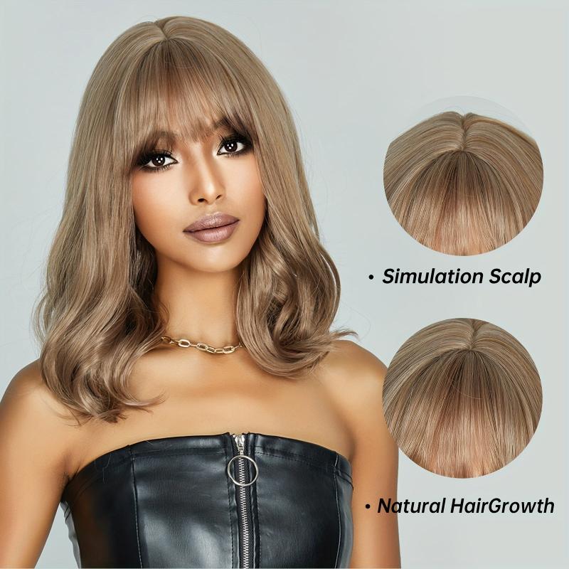 Blonde Curly Wavy Wig with Bangs 40cm Synthetic