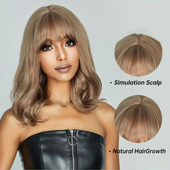 Blonde Curly Wavy Wig with Bangs 40cm Synthetic