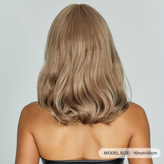 Blonde Curly Wavy Wig with Bangs 40cm Synthetic