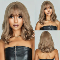 Blonde Curly Wavy Wig with Bangs 40cm Synthetic