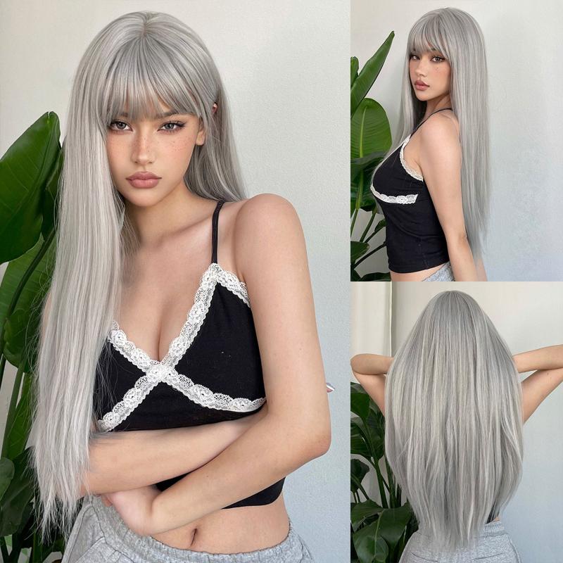 66 cm Long Wine Red Straight Synthetic Wig with Bangs