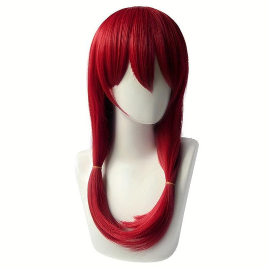 Red Long Straight Synthetic Wig With Bangs Anime Cosplay Wig