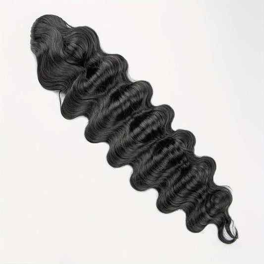 Long Deep Wave Ponytail Extensions Synthetic Fiber Drawstring Clip In Ponytail