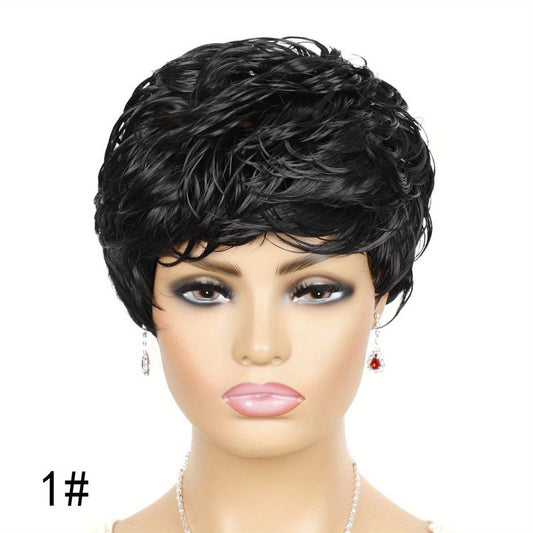 Foruiya Short Curly Wig Synthetic Wigs Pixie Wig With Bangs For Women