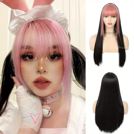 Long Synthetic Two Tone Wig with Bangs for Women