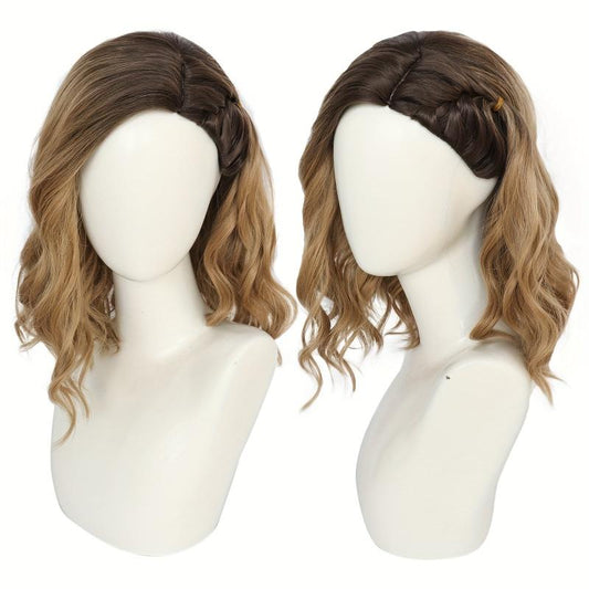 Short Wavy Brown Anime Cosplay Wig for Halloween with Wig Cap