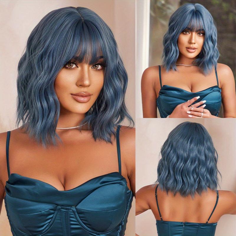 35 56 Cm Pink Curly Wavy Bob Wigs Synthetic Hair Replacement Wigs for Women