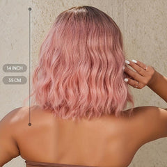35 56 Cm Pink Curly Wavy Bob Wigs Synthetic Hair Replacement Wigs for Women