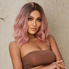 35 56 Cm Pink Curly Wavy Bob Wigs Synthetic Hair Replacement Wigs for Women
