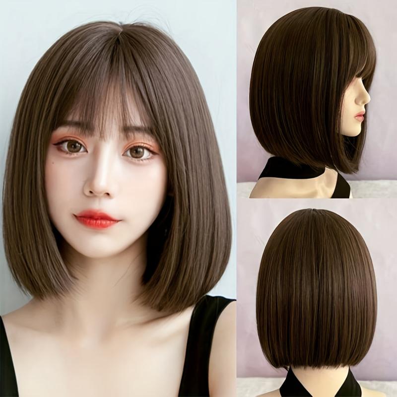 Short Straight Bob Hair With Bangs Synthetic Wig for Women