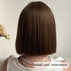 Short Straight Bob Hair With Bangs Synthetic Wig for Women