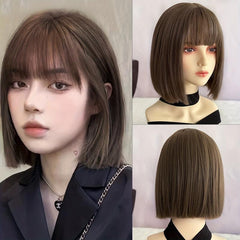 Short Straight Bob Hair With Bangs Synthetic Wig for Women