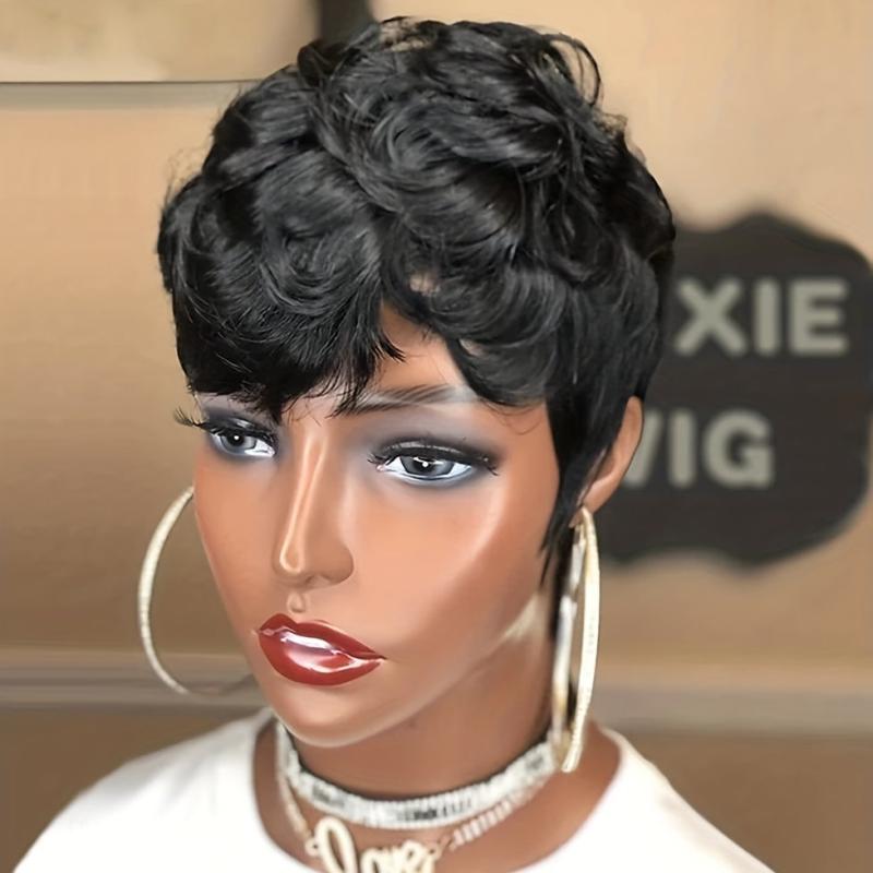 15 24 Cm Short Wavy Layered Wig with Bangs for Women