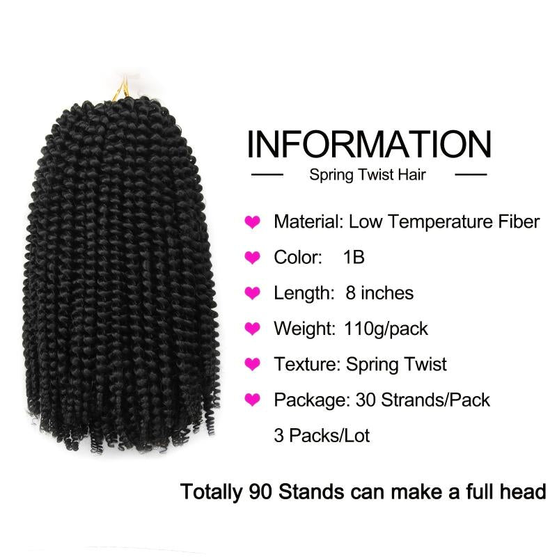 Spring Twist Crochet Hair 8 Inches 3 Packs Low Temperature Synthetic Fiber