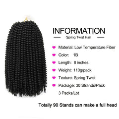 Spring Twist Crochet Hair 8 Inches 3 Packs Low Temperature Synthetic Fiber