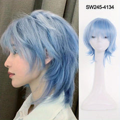 Short Straight Cosplay Wigs With Bangs 12inch Red Yellow Synthetic Wigs