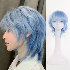 Short Straight Cosplay Wigs With Bangs 12inch Red Yellow Synthetic Wigs