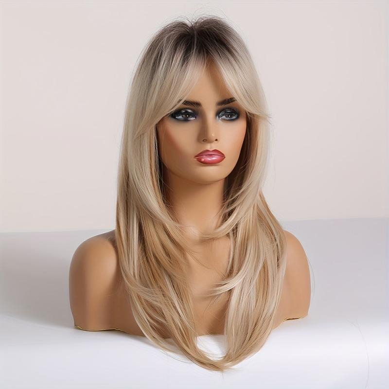 Long Straight Hair With Bangs Stylish Synthetic Wig For Women