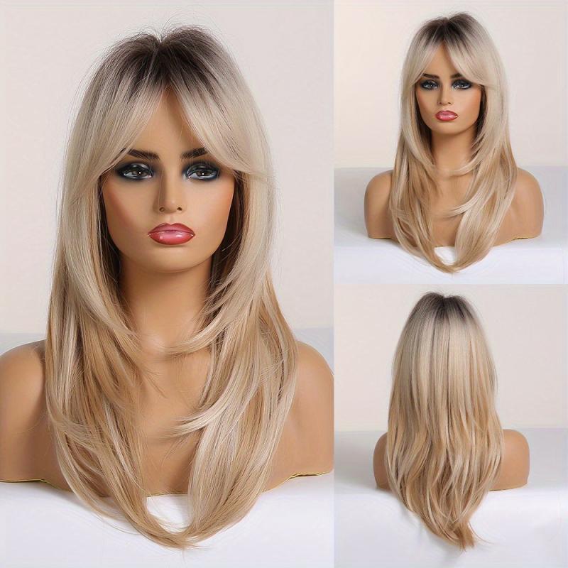 Long Straight Hair With Bangs Stylish Synthetic Wig For Women