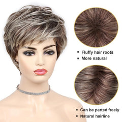 Short Pixie Cut Wig With Bangs Synthetic Layered Pixie Cut Wigs For Women