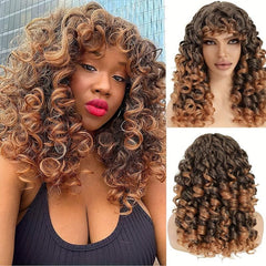 Shoulder Length Bob Curly Wigs for Women with Bangs