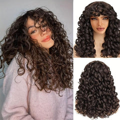 Shoulder Length Bob Curly Wigs for Women with Bangs