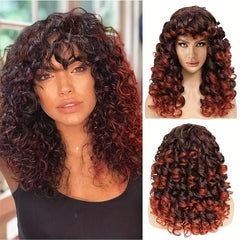 Shoulder Length Bob Curly Wigs for Women with Bangs