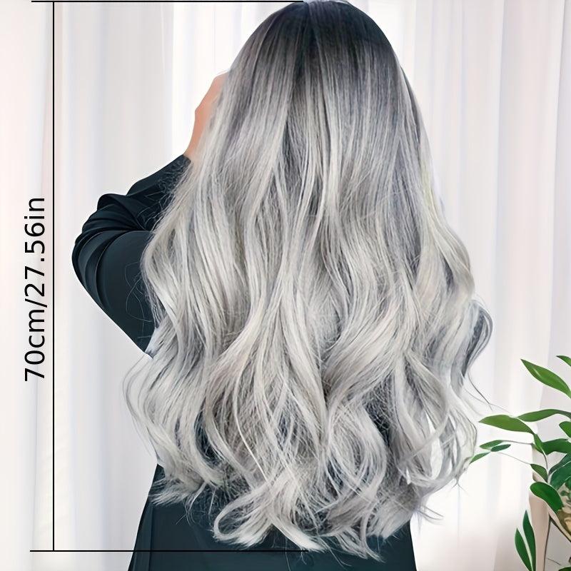 Long Wavy Synthetic Wig Dark Roots Daily Use