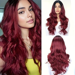Long Wavy Synthetic Wig Dark Roots Daily Use