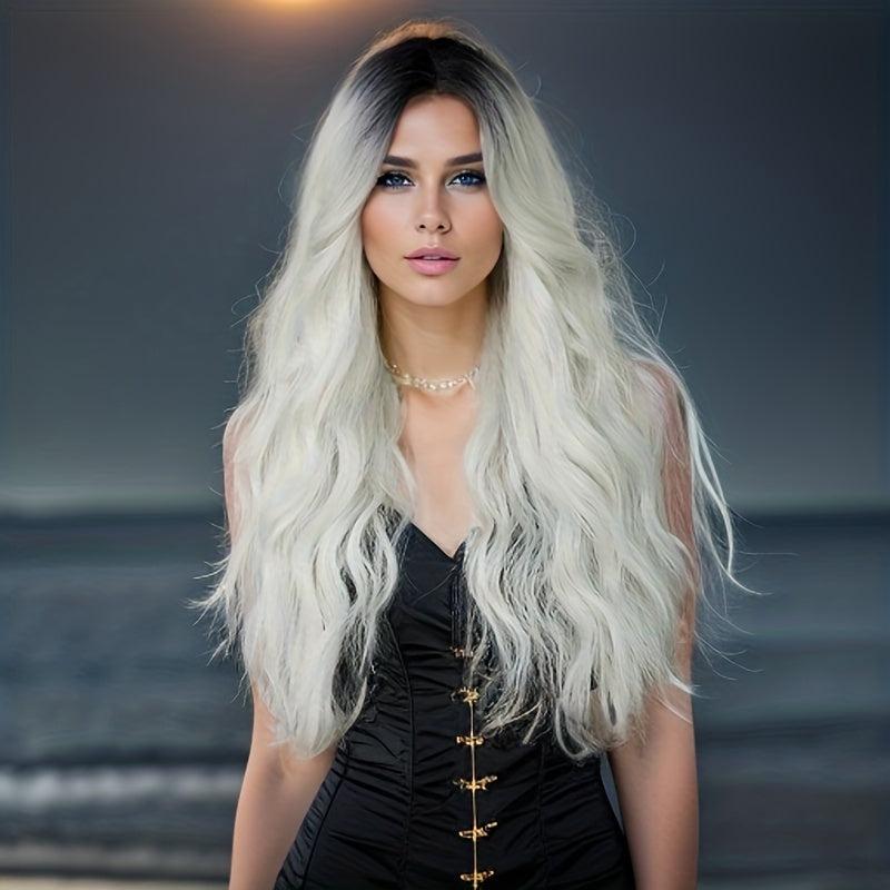 Long Wavy Synthetic Wig Dark Roots Daily Use