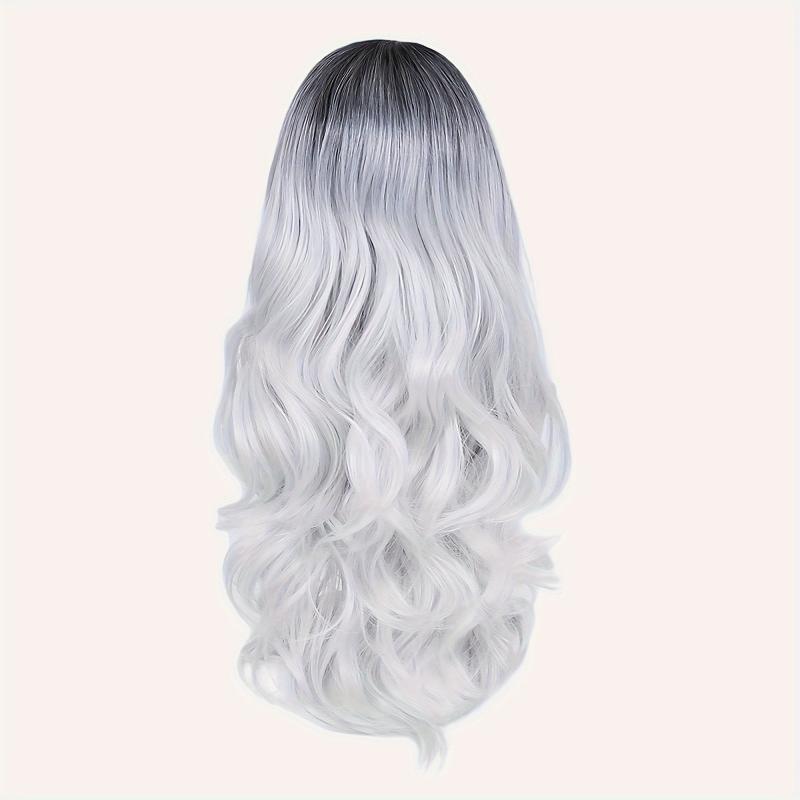 Long Wavy Synthetic Wig Dark Roots Daily Use